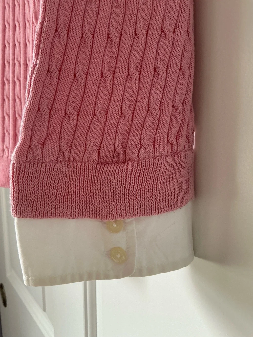 Lauren Ralph Lauren Pink Silk Blend Cable-Knit Sweater with White Collar 2X
